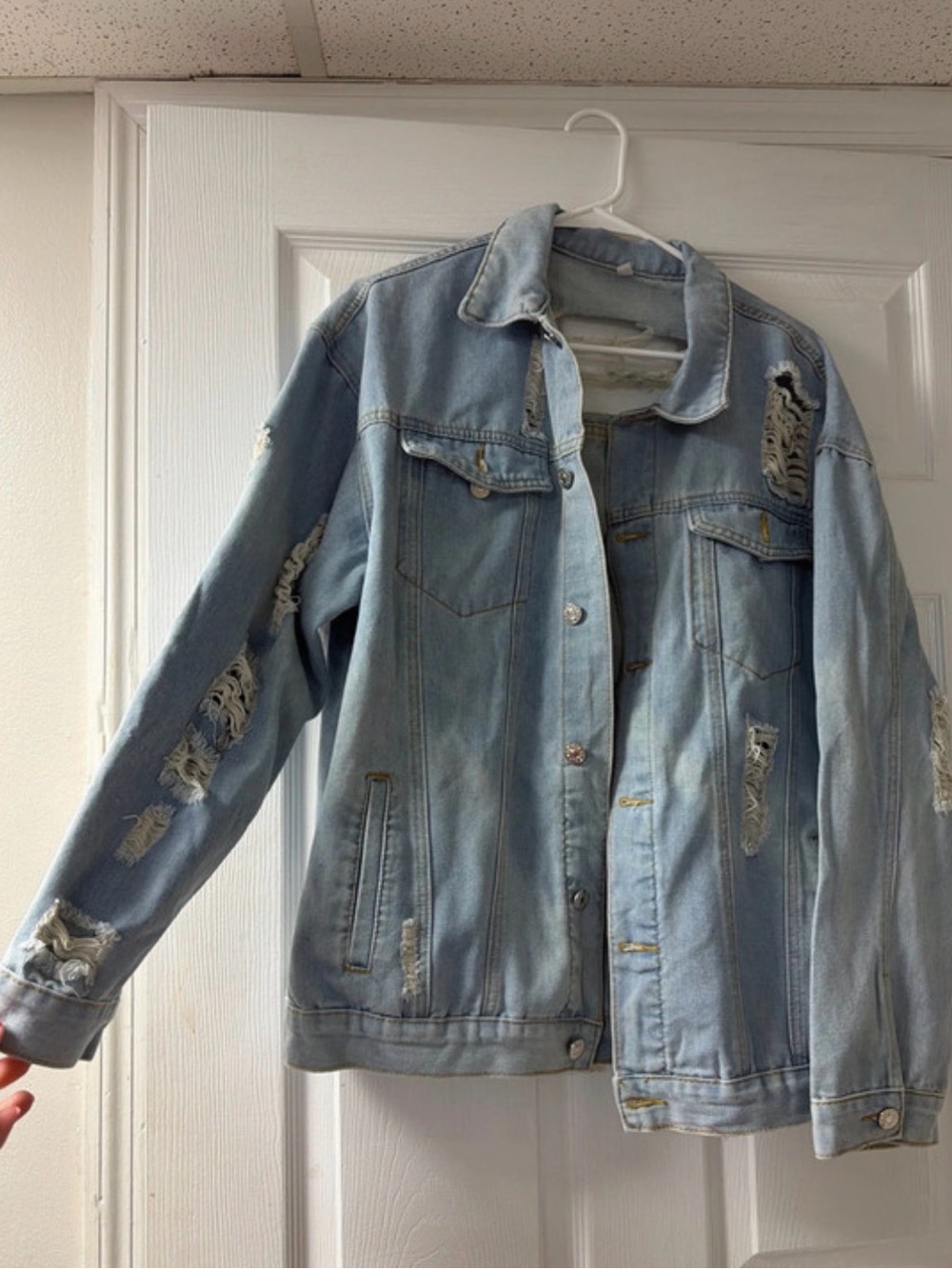 Light Wash Distressed Jean Jacket for Women